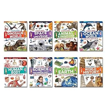 Encyclopedia Books Pack - A Set of 8 Books |Dinosaur World | Space & Universe | Animal Kingdom | Ocean World | Human Body | Science and Technology | Planet Earth | World History