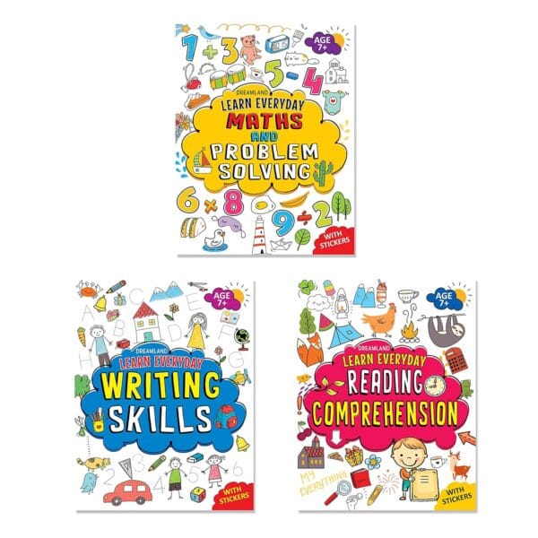Learn Everyday Books Pack Age 7+ - A Set of 3 Books - Reading Comprehension, Maths, Writing Skills