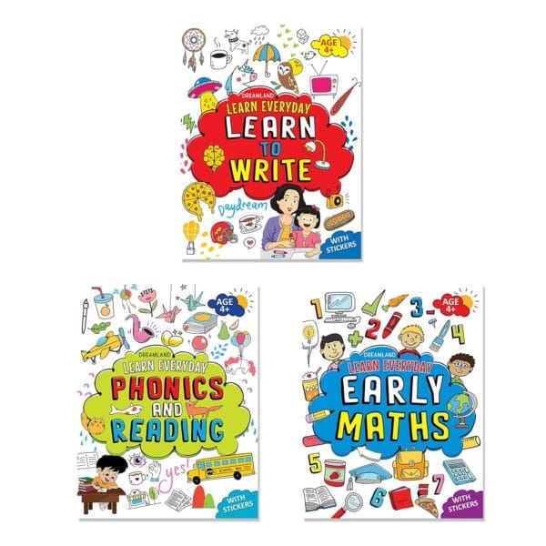 Learn Everyday Books Pack Age 4+ - A Set of 3 Books - Phonics and Reading, Early Maths, Learn to Write