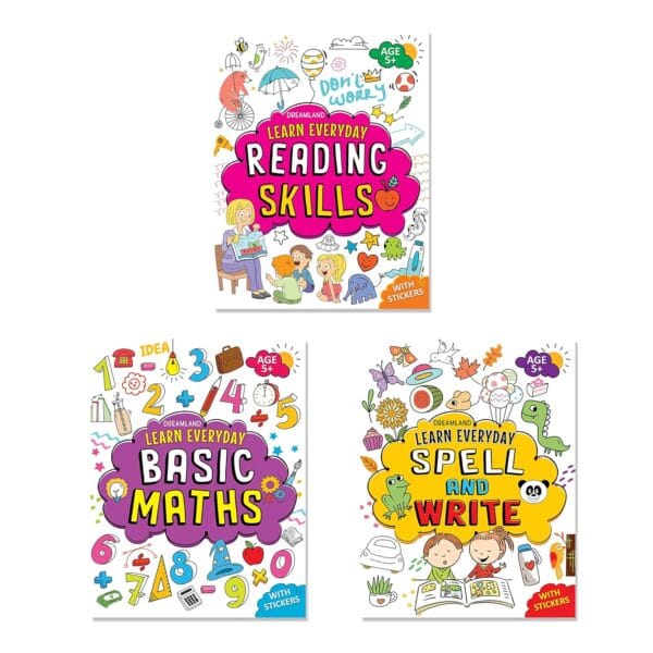 Learn Everyday Books Pack Age 5+ - A Set of 3 Books - Reading Skills, Spell and Write, Basic Maths