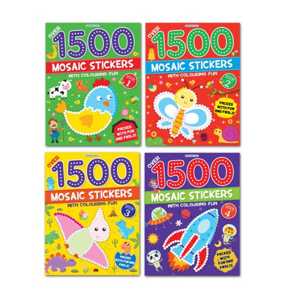 1500 Mosaic Stickers Books Pack – A Set of 4 Books Sticker Book for Kids Age 4 – 8 years